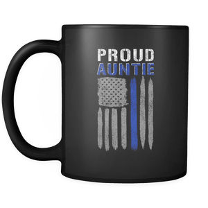 RobustCreative-Thin Blue Line US Flag Proud Auntie Serve & Protect Thin Blue Line Law Enforcement Officer 11oz Black Coffee Mug ~ Both Sides Printed