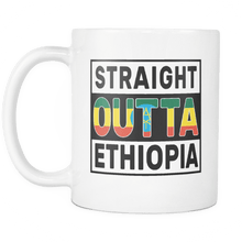 Load image into Gallery viewer, RobustCreative-Straight Outta Ethiopia - Ethiopian Flag 11oz Funny White Coffee Mug - Independence Day Family Heritage - Women Men Friends Gift - Both Sides Printed (Distressed)
