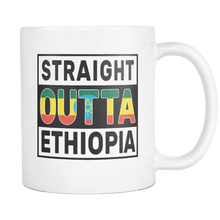 Load image into Gallery viewer, RobustCreative-Straight Outta Ethiopia - Ethiopian Flag 11oz Funny White Coffee Mug - Independence Day Family Heritage - Women Men Friends Gift - Both Sides Printed (Distressed)
