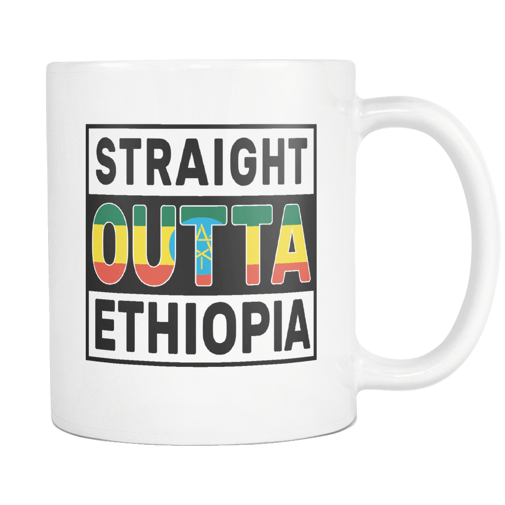 RobustCreative-Straight Outta Ethiopia - Ethiopian Flag 11oz Funny White Coffee Mug - Independence Day Family Heritage - Women Men Friends Gift - Both Sides Printed (Distressed)