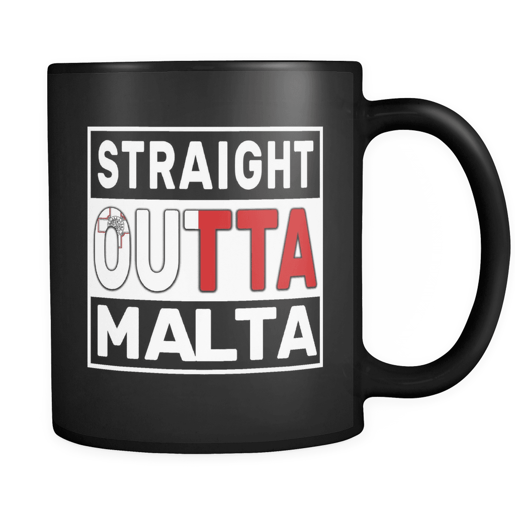 RobustCreative-Straight Outta Malta - Maltese Flag 11oz Funny Black Coffee Mug - Independence Day Family Heritage - Women Men Friends Gift - Both Sides Printed (Distressed)