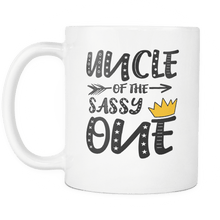 Load image into Gallery viewer, RobustCreative-Uncle of The Sassy One Queen King - Funny Family 11oz Funny White Coffee Mug - 1st Birthday Party Gift - Women Men Friends Gift - Both Sides Printed (Distressed)
