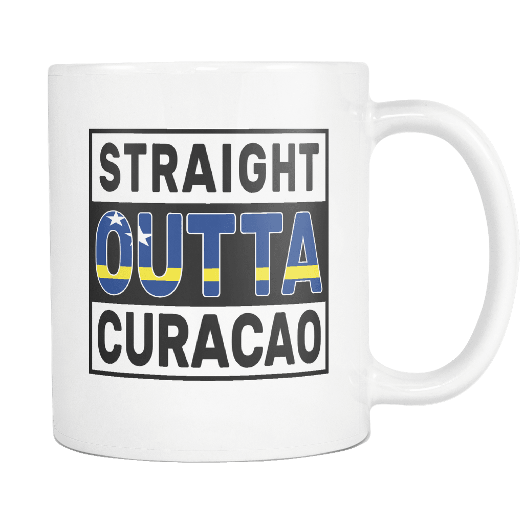 RobustCreative-Straight Outta Curacao - Curaaoan Flag 11oz Funny White Coffee Mug - Independence Day Family Heritage - Women Men Friends Gift - Both Sides Printed (Distressed)