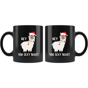 RobustCreative-Llama Santas Hat Hipster Glasses Sexy Beast Alpaca Lover Cute - 11oz Black Mug Christmas gift idea Gift Idea