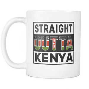 RobustCreative-Straight Outta Kenya - Kenyan Flag 11oz Funny White Coffee Mug - Independence Day Family Heritage - Women Men Friends Gift - Both Sides Printed (Distressed)