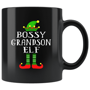 RobustCreative-Im The Bossy Grandson Elf Family Matching Outfits PJ - 11oz Black Mug Christmas group green pjs costume Gift Idea