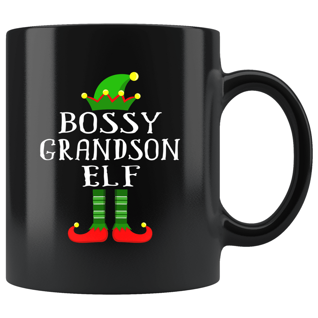 RobustCreative-Im The Bossy Grandson Elf Family Matching Outfits PJ - 11oz Black Mug Christmas group green pjs costume Gift Idea