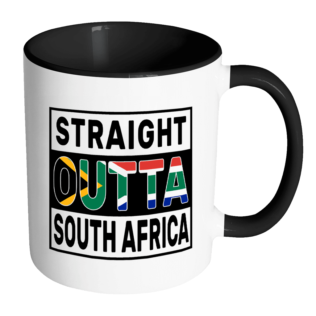 RobustCreative-Straight Outta South Africa - South African Flag 11oz Funny Black & White Coffee Mug - Independence Day Family Heritage - Women Men Friends Gift - Both Sides Printed (Distressed)