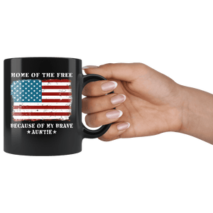 RobustCreative-Home of the Free Auntie USA Patriot Family Flag - Military Family 11oz Black Mug Retired or Deployed support troops Gift Idea - Both Sides Printed