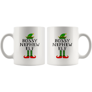 RobustCreative-Im The Bossy Nephew Elf Family Matching Outfits PJ - 11oz White Mug Christmas group green pjs costume Gift Idea