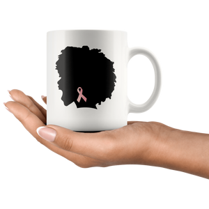 RobustCreative-Breast Cancer Awareness Afro American Screaming - Melanin Poppin' 11oz Funny White Coffee Mug - Black Women Support Black Girl Magic - Friends Gift - Both Sides Printed