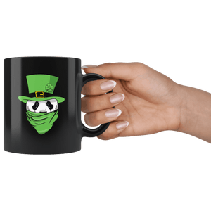 RobustCreative-Panda Leprechaun  St Patricks Day Green Bandana Kids Black 11oz Mug Gift Idea