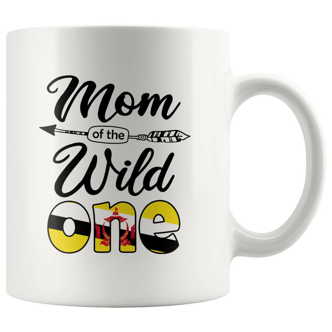 RobustCreative-Bruneian Mom of the Wild One Birthday Brunei Flag White 11oz Mug Gift Idea