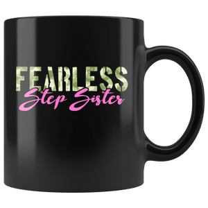 RobustCreative-Fearless Step Sister Camo Hard Charger Veterans Day - Military Family 11oz Black Mug Retired or Deployed support troops Gift Idea - Both Sides Printed