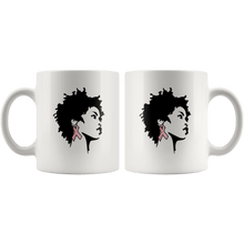 Load image into Gallery viewer, RobustCreative-Breast Cancer Awareness Afro American Woman - Melanin Poppin&#39; 11oz Funny White Coffee Mug - Black Women Support Black Girl Magic - Friends Gift - Both Sides Printed
