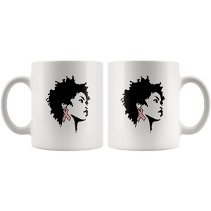 RobustCreative-Breast Cancer Awareness Afro American Woman - Melanin Poppin' 11oz Funny White Coffee Mug - Black Women Support Black Girl Magic - Friends Gift - Both Sides Printed