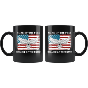 RobustCreative-Eagle Mullet American Flag Home of the Free Veterans Day - Military Family 11oz Black Mug Deployed Duty Forces support troops CONUS Gift Idea - Both Sides Printed