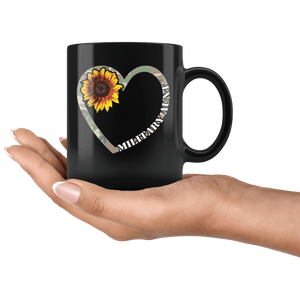 RobustCreative-Military Aunt Heart Sunflower Camo Tactical Gear - Military Family 11oz Black Mug Active Component on Duty support troops Gift Idea - Both Sides Printed