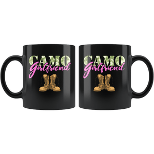 RobustCreative-Girlfriend Military Boots Camo Hard Charger Camouflage - Military Family 11oz Black Mug Deployed Duty Forces support troops CONUS Gift Idea - Both Sides Printed