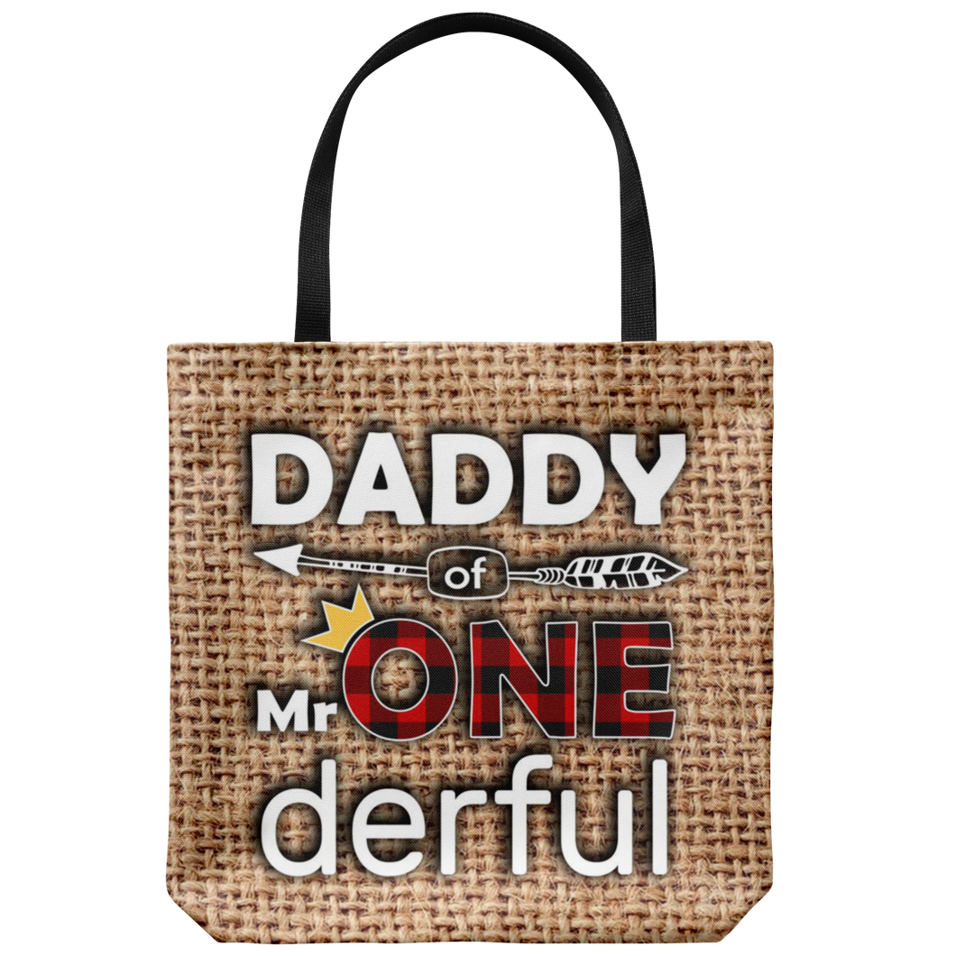 RobustCreative-Daddy of Mr Onederful Crown 1st Birthday Boy Buffalo Plaid Tote Bag Gift Idea