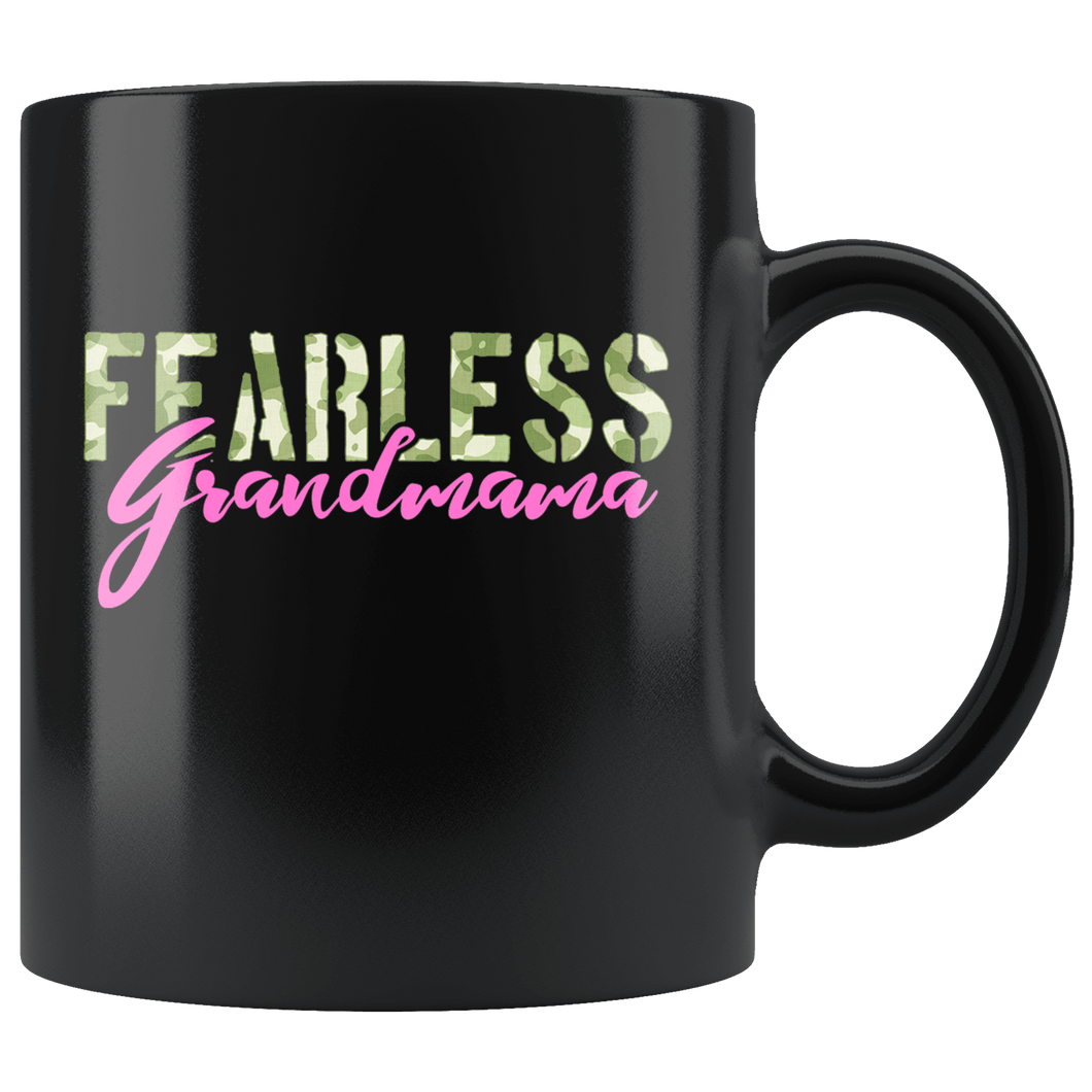 RobustCreative-Fearless Grandmama Camo Hard Charger Veterans Day - Military Family 11oz Black Mug Retired or Deployed support troops Gift Idea - Both Sides Printed