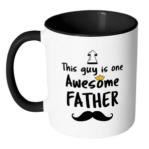 RobustCreative-One Awesome Father Mustache - Birthday Gift 11oz Funny Black & White Coffee Mug - Fathers Day B-Day Party - Women Men Friends Gift - Both Sides Printed (Distressed)