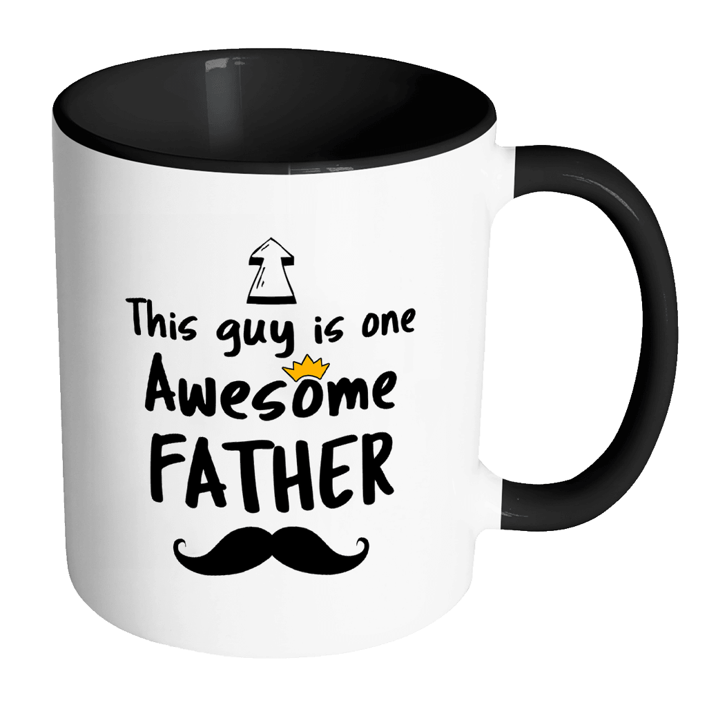 RobustCreative-One Awesome Father Mustache - Birthday Gift 11oz Funny Black & White Coffee Mug - Fathers Day B-Day Party - Women Men Friends Gift - Both Sides Printed (Distressed)