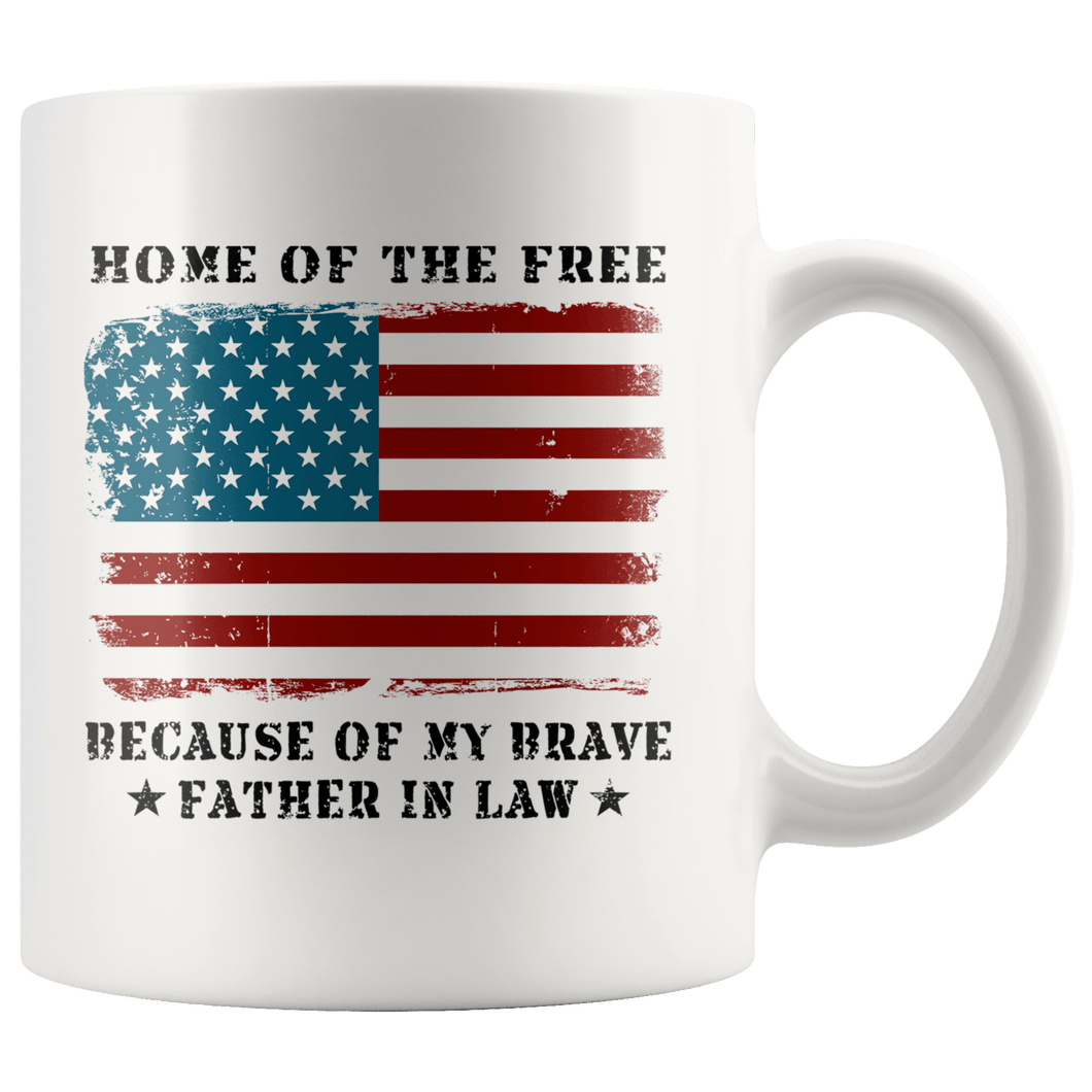 RobustCreative-Home of the Free Father In Law USA Patriot Family Flag - Military Family 11oz White Mug Retired or Deployed support troops Gift Idea - Both Sides Printed