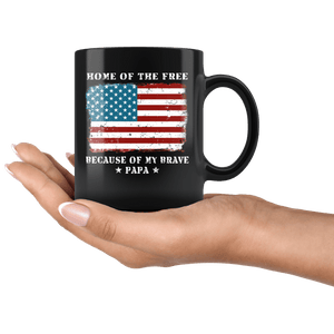 RobustCreative-Home of the Free Papa USA Patriot Family Flag - Military Family 11oz Black Mug Retired or Deployed support troops Gift Idea - Both Sides Printed
