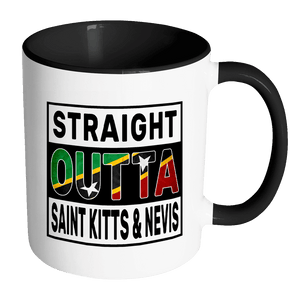 RobustCreative-Straight Outta Saint Kitts & Nevis - Kittitian or Nevisian Flag 11oz Funny Black & White Coffee Mug - Independence Day Family Heritage - Women Men Friends Gift - Both Sides Printed (Distressed)
