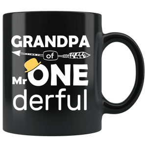 RobustCreative-Grandpa of Mr Onederful  1st Birthday Baby Boy Outfit Black 11oz Mug Gift Idea