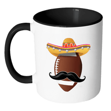 Load image into Gallery viewer, RobustCreative-Funny Football Mustache Mexican Sport - Cinco De Mayo Mexican Fiesta - No Siesta Mexico Party - 11oz Black &amp; White Funny Coffee Mug Women Men Friends Gift ~ Both Sides Printed
