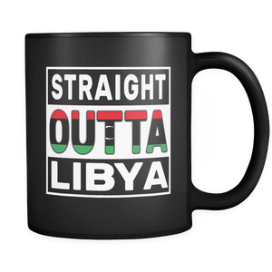 RobustCreative-Straight Outta Libya - Libyan Flag 11oz Funny Black Coffee Mug - Independence Day Family Heritage - Women Men Friends Gift - Both Sides Printed (Distressed)