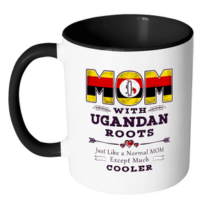 RobustCreative-Best Mom Ever with Ugandan Roots - Uganda Flag 11oz Funny Black & White Coffee Mug - Mothers Day Independence Day - Women Men Friends Gift - Both Sides Printed (Distressed)