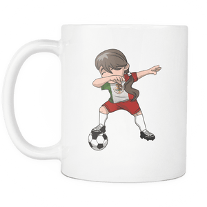 RobustCreative-Mexican Dabbing Soccer Girl - Soccer Pride - Mexico Flag Gift Mexico Football Gift - 11oz White Funny Coffee Mug Women Men Friends Gift ~ Both Sides Printed