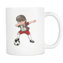 Load image into Gallery viewer, RobustCreative-Mexican Dabbing Soccer Girl - Soccer Pride - Mexico Flag Gift Mexico Football Gift - 11oz White Funny Coffee Mug Women Men Friends Gift ~ Both Sides Printed
