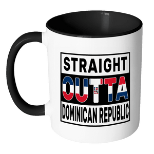 RobustCreative-Straight Outta Dominican Republic - Dominican Flag 11oz Funny Black & White Coffee Mug - Independence Day Family Heritage - Women Men Friends Gift - Both Sides Printed (Distressed)