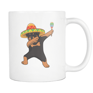 RobustCreative-Dabbing Rottweiler Dog in Sombrero - Cinco De Mayo Mexican Fiesta - Dab Dance Mexico Party - 11oz White Funny Coffee Mug Women Men Friends Gift ~ Both Sides Printed