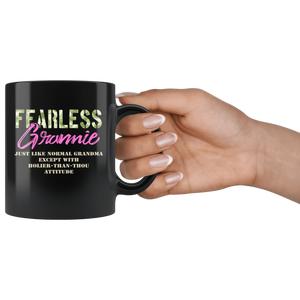 RobustCreative-Just Like Normal Fearless Grannie Camo Uniform - Military Family 11oz Black Mug Active Component on Duty support troops Gift Idea - Both Sides Printed