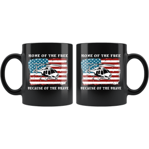 RobustCreative-Helicopter American Flag Home of the Free Veterans Day Distressed - Military Family 11oz Black Mug Deployed Duty Forces support troops CONUS Gift Idea - Both Sides Printed