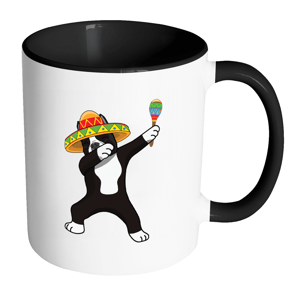 RobustCreative-Dabbing Boston Terrier Dog in Sombrero - Cinco De Mayo Mexican Fiesta - Dab Dance Mexico Party - 11oz Black & White Funny Coffee Mug Women Men Friends Gift ~ Both Sides Printed