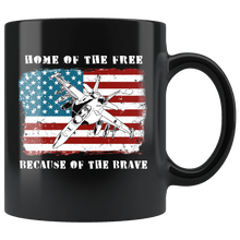 Load image into Gallery viewer, RobustCreative-Jet Fighter American Flag Home of the Free 4th of July - Military Family 11oz Black Mug Deployed Duty Forces support troops CONUS Gift Idea - Both Sides Printed

