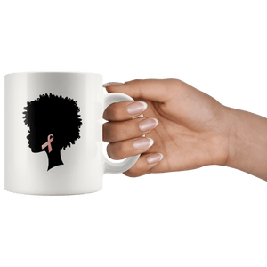 RobustCreative-Breast Cancer Awareness Afro American - Melanin Poppin' 11oz Funny White Coffee Mug - Black Women Support Black Girl Magic - Friends Gift - Both Sides Printed