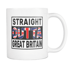 Load image into Gallery viewer, RobustCreative-Straight Outta Great Britain - British Flag 11oz Funny White Coffee Mug - Independence Day Family Heritage - Women Men Friends Gift - Both Sides Printed (Distressed)
