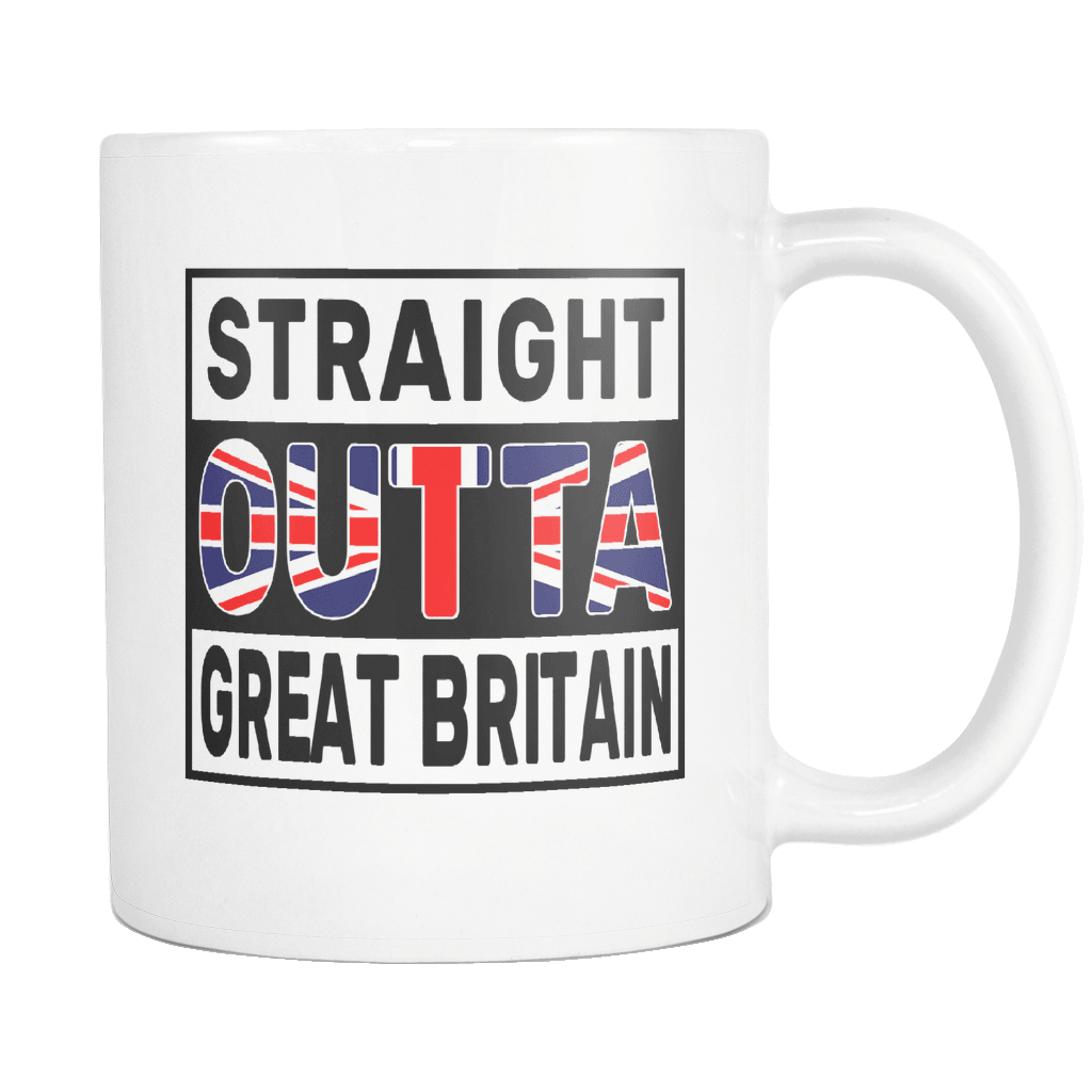 RobustCreative-Straight Outta Great Britain - British Flag 11oz Funny White Coffee Mug - Independence Day Family Heritage - Women Men Friends Gift - Both Sides Printed (Distressed)