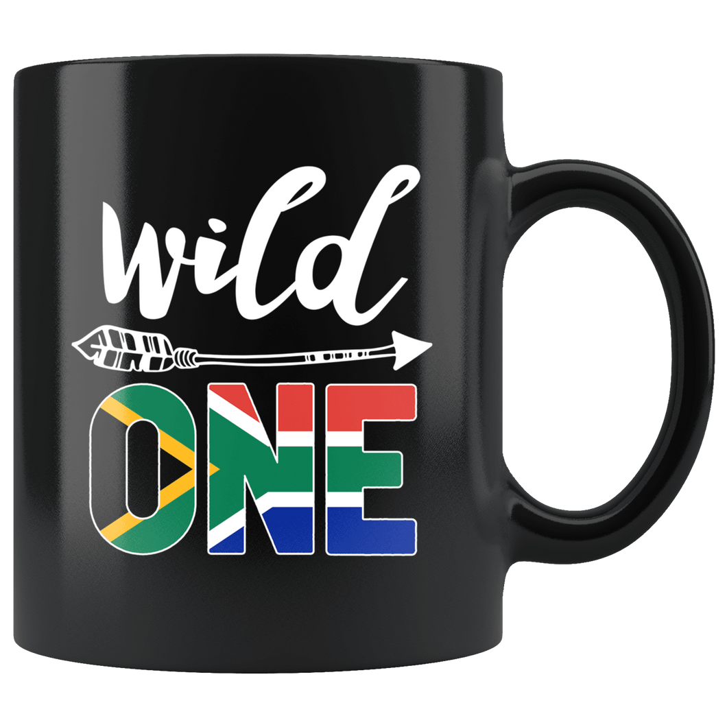 RobustCreative-South Africa Wild One Birthday Outfit 1 South African Flag Black 11oz Mug Gift Idea