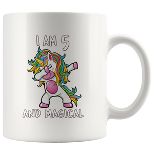 RobustCreative-I am 5 & Magical Unicorn birthday five Years Old White 11oz Mug Gift Idea