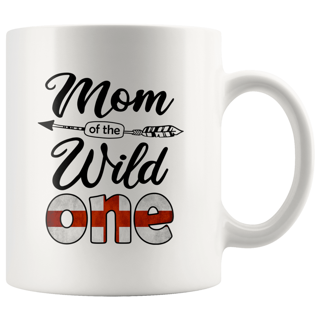 RobustCreative-English Mom of the Wild One Birthday England Flag White 11oz Mug Gift Idea