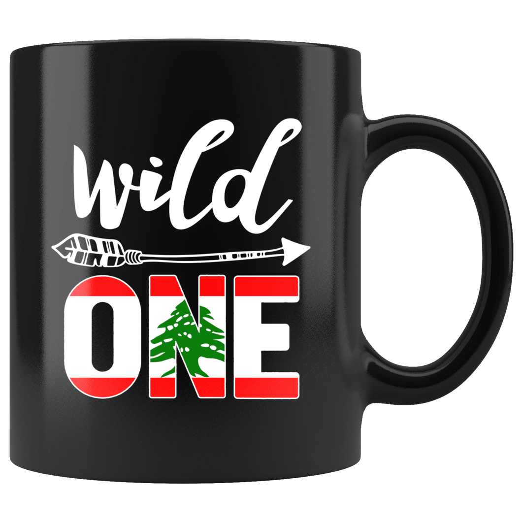 RobustCreative-Lebanon Wild One Birthday Outfit 1 Lebanese Flag Black 11oz Mug Gift Idea