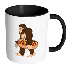 Load image into Gallery viewer, RobustCreative-Bigfoot Sasquatch Carrying Hotdog - I Believe I&#39;m a Believer - No Yeti Humanoid Monster - 11oz Black &amp; White Funny Coffee Mug Women Men Friends Gift ~ Both Sides Printed
